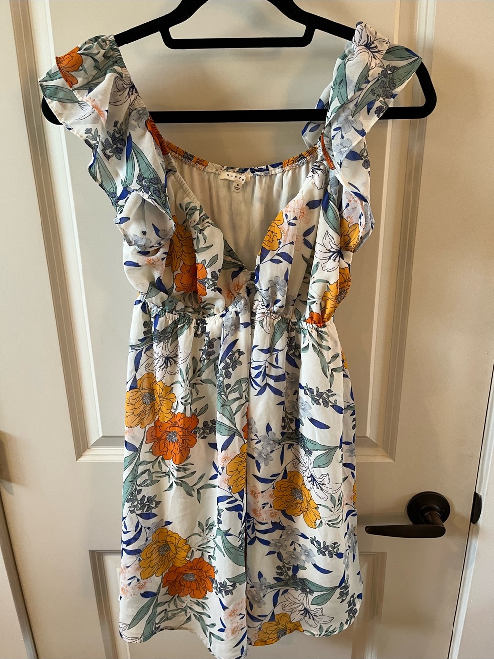 Anthropologie White Floral Sundress with Orange & Blue Flowers